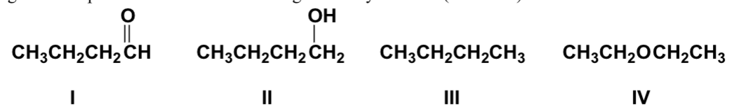 <p>Arrange the compounds in order of increasing solubility in water (least first). </p>
