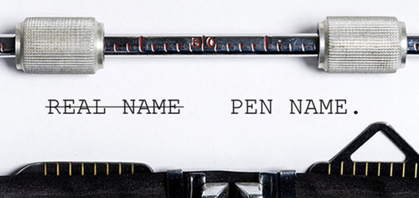 <p>noun: a fictitious name used by an author; a pen name</p>