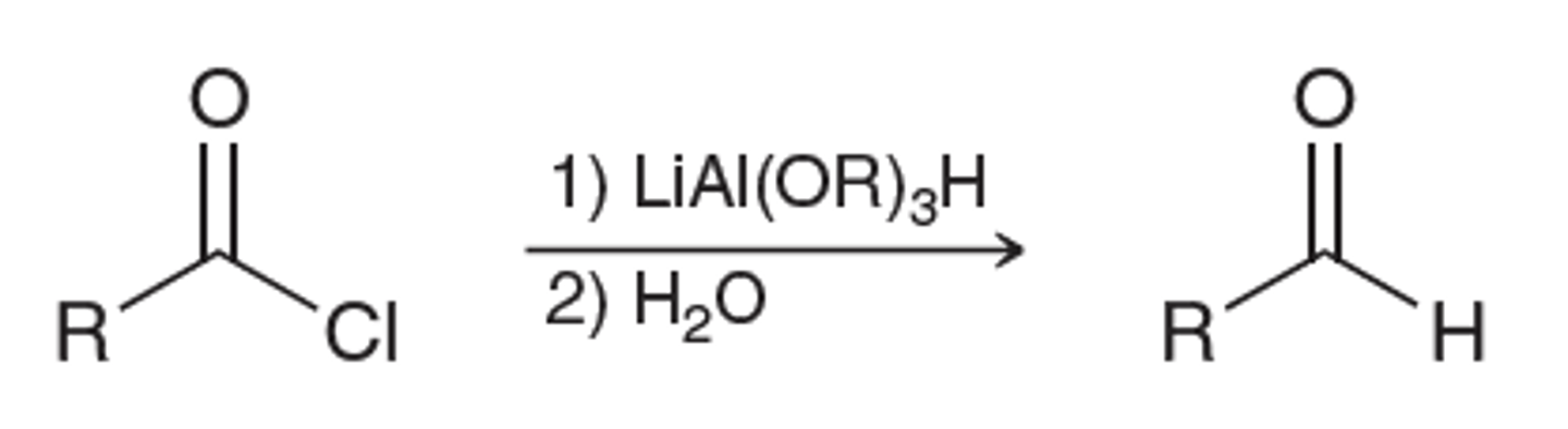 <p>acid chloride to aldehyde</p>
