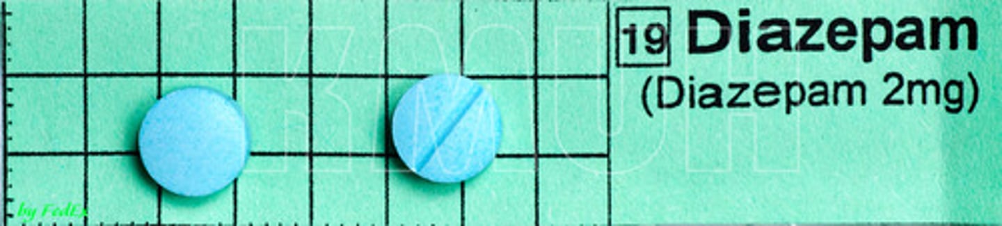 <p>Diazepam</p><p>Benzodiapine</p><p>Anxiety, alcohol withdrawal, muscle spasms </p><p>C-IV</p>