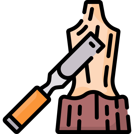 <p>Cut a hard material in order to produce an object. [雕刻]</p>