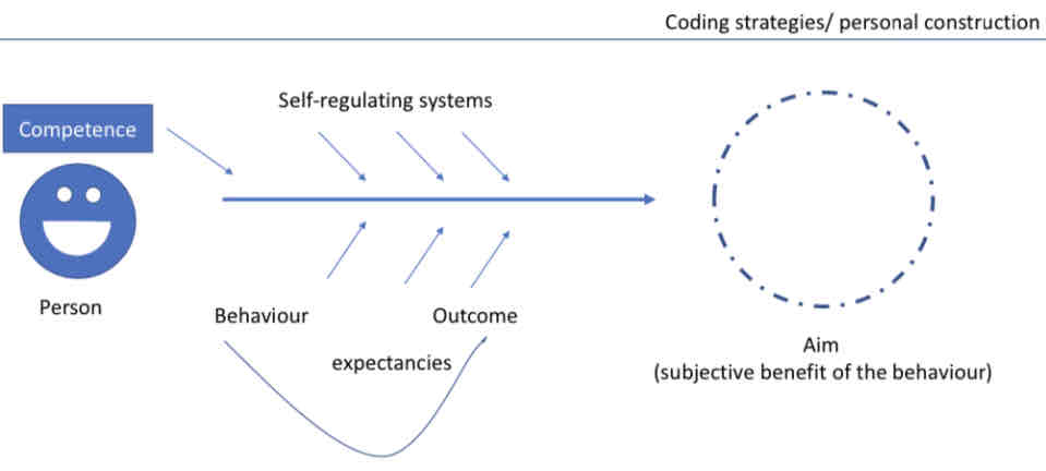 <p>Aim: subjective benefit of behavior, can be reframed; Competence: capacity to do smth, affected by previous experiences; Expectancies: mental representations of what we expect from a certain behavior, mediator between behavior and outcome; Self-regulation systems(improve through life): e.g., ideal- ought- and real selves learned/taught, have a  temperamental base</p>