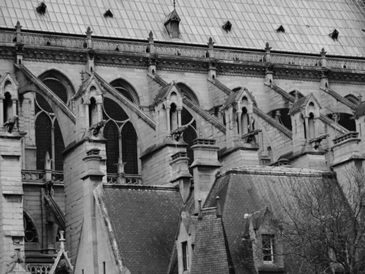 <p>1. pointed arch &gt; round arch; stronger to hold up vaults and allow for more windows, more height as well (more height, more light)</p><p>2. buttresses= structural ribs as support for buildings; flying buttresses move off the walls/vaults and support for more windows</p>