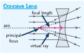 <ol><li><p>An incident ray parallel to the axis refracts through the lens, and travels in line with the principal focus (so it appears to have come from the principal focus).</p></li><li><p> An incident ray passing through the lens towards the principal focus refracts through the lens and travels parallel to the axis.</p></li><li><p> An incident ray passing through the centre of the lens carries on in the same direction.</p></li></ol><p></p>