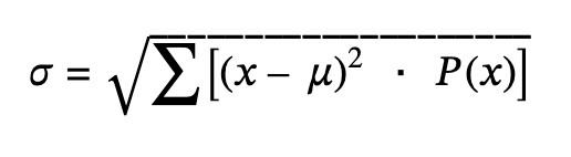 <p>The sum of (each x val - mean)² times  P(x val))</p>