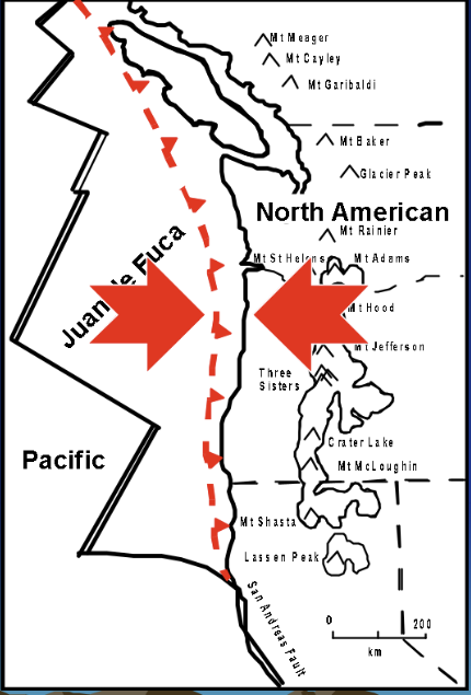 <p><span>a massive, ~600-mile-long fault off the Pacific Northwest coast where the oceanic Juan de Fuca plate dives beneath the North American continental plate, creating a zone of potential megathrust earthquakes</span></p>