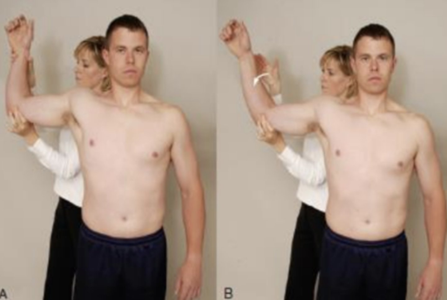 <p>- test teres minor and infraspinatus</p><p>(+): pt can't hold position and hand springs back anteriorly toward midline, indicates infra and teres minor can't hold position due to weakness or pain</p>