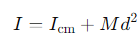 <p>I<sub>cm</sub>​= the moment of inertia about the centre of mass</p><p>M =the mass of the body</p><p>d =the distance between the two axes.</p>