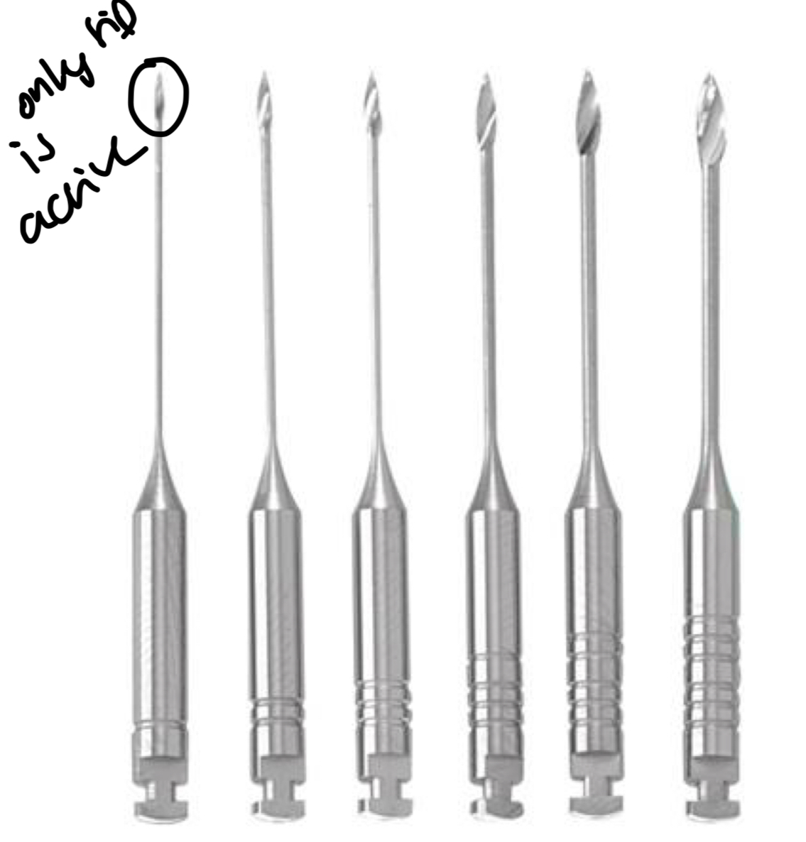 <p><span>Widen coronary thirds</span></p><p><span>Stainless steel- 6 diff sizes</span></p><p><span>Tip is only active part- has cutting capacity- can fracture but is rigid</span></p>