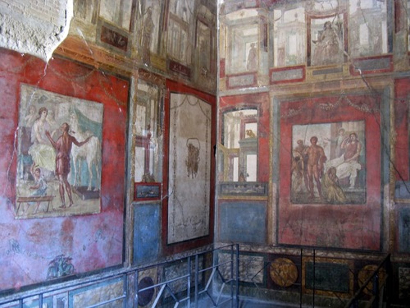 <p>Roman; 79 CE</p><p>All myths on these walls were GREEK not roman. Retribution/ punishment for wrongdoing. Pentheus (dressed up as a woman and was torn apart bc they thought he was a deer. dionysus made all the women go mad when pentheus banned people from follow dionysus as a god).</p>