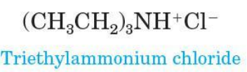 <ul><li><p>when 4 atoms or groups of atoms are bonded to a nitrogen atom, as for examples CH3NH3+ nitrogen bears a positive charge and is associated with anion as a salt</p></li><li><p>nomenclature: replace the ending -amine (or aniline or pyridine) by -ammonium (or anilinium or pyridinium) and add the name of the anion</p></li></ul><p></p>