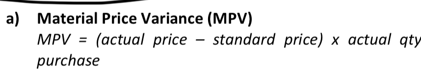 <p>(actual price – standard price) x actual quantity purchased</p>