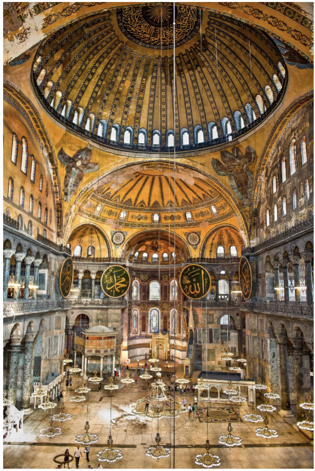 <ul><li><p>Built under Emperor Justinian I</p></li><li><p>Served as a Christian cathedral, later a mosque, now a museum and mosque again</p></li><li><p>Famous for its massive dome and innovative engineering</p></li><li><p>Symbol of Byzantine architecture and imperial power</p></li></ul><p></p>