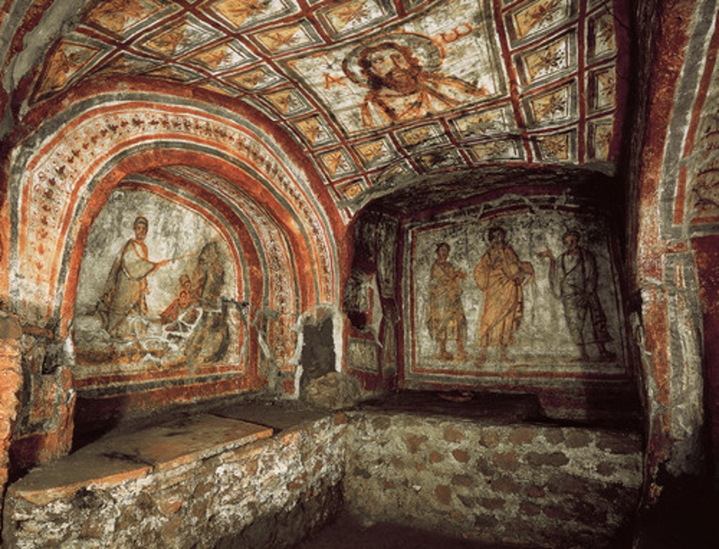 <p>caves beneath the city for secret burial and private services, later as a place of worship, mass with the dead</p>