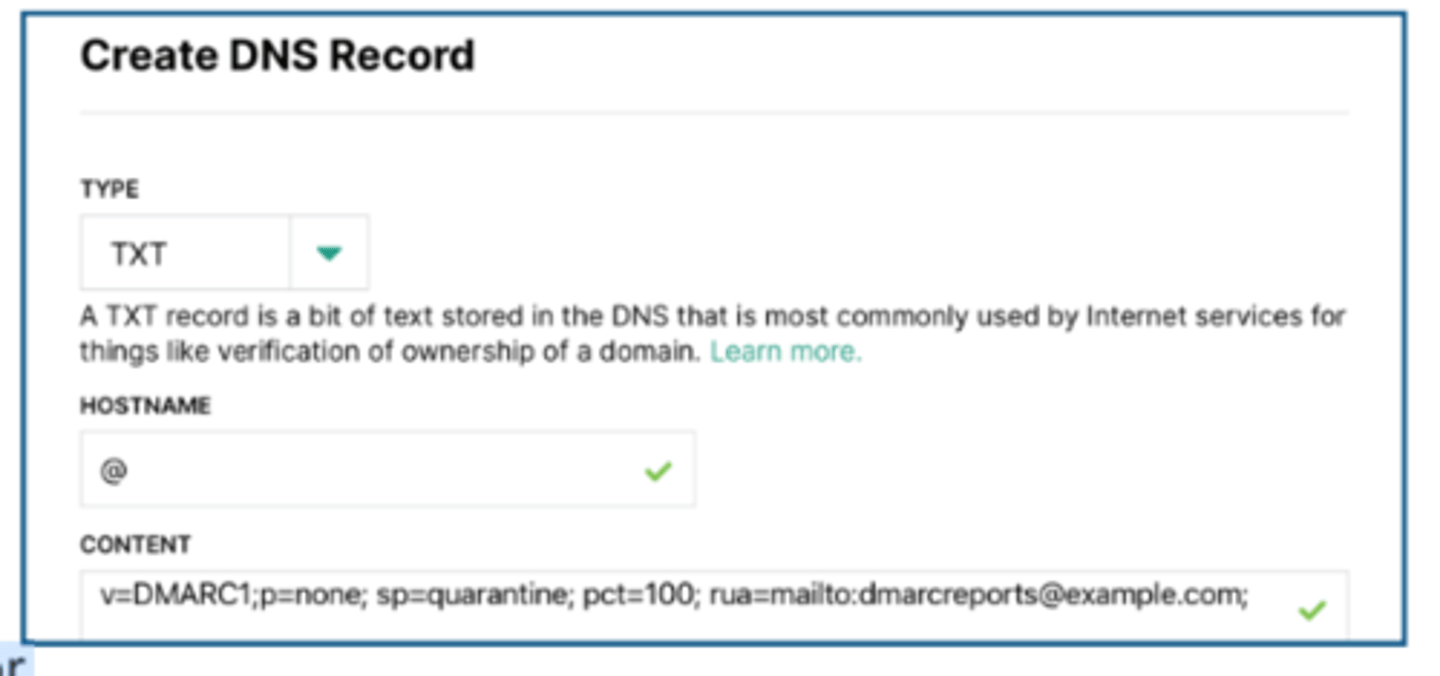 <p>• Domain-based Message Authentication, Reporting, and Conformance (DMARC)</p><p>- Prevent unauthorized email use (spoofing)</p><p>- An extension of SPF and DKIM</p><p>• You decide what external email servers should do with emails that don't validate through SPF or DKIM</p><p>- That policy is written into a DMARC TXT record</p><p>- Accept all, send to spam, or reject the email</p><p>- Compliance reports can be sent to the email administrator</p>