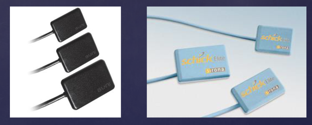 <ol><li><p>charged coupled device (CCD)</p></li><li><p>complementary metal oxide semiconductors (CMOs)</p></li></ol><p>ones we use in clinic at Tufts </p>
