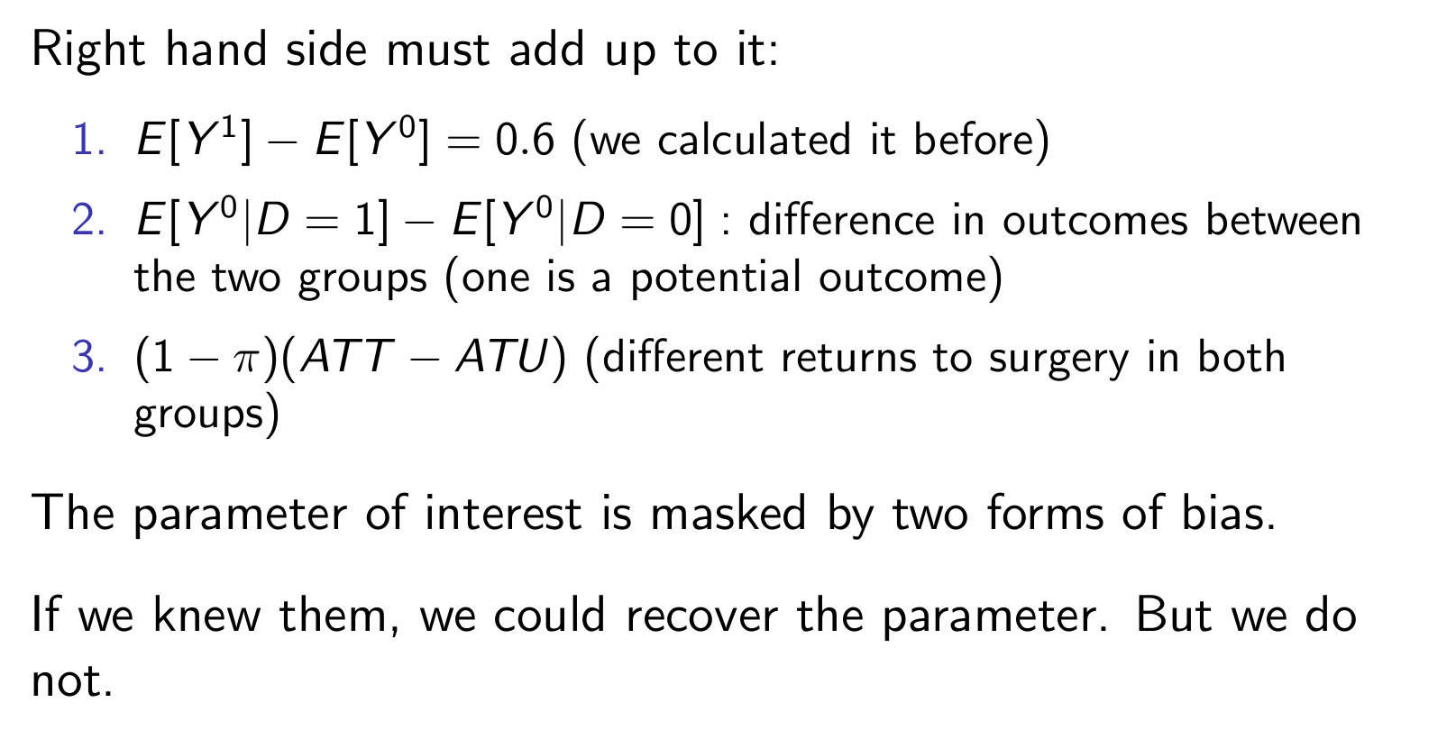 <p>Assuming we use the theoretical table:</p><p>ATE = 0.6, Selection bias = -4.8, heterogenous treatment effect bias = 3.8</p>