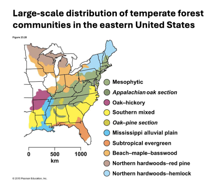 <p>Moderate temp + rainfall, four seasons</p>