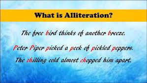 The repetition of the same consonant sound in a line of poetry.