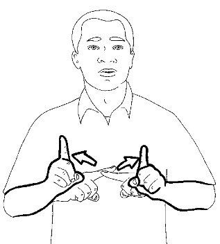 Hold your hands in front of you with index fingers crossed and then move both hands out to both sides with palms outward