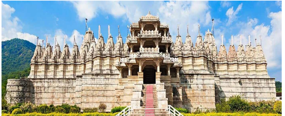 <p>A temple surrounded by cells, featuring five shrines and multiple domes supported by columns.</p>