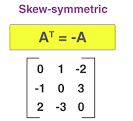 <p>A square matrix<strong> A </strong>is antisymmetric if <strong>A</strong><sup>T</sup>=−<strong>A</strong></p>