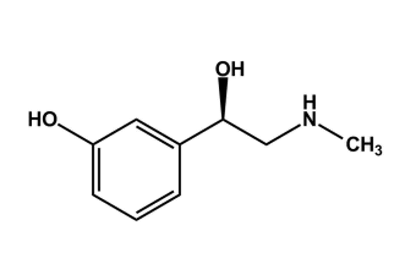 <p>- LogP = 0.9; pKa = 8.9</p><p>- α1 -selective agonist, as expected from SAR</p><p>- High first-pass effect due to MAO</p><p>- T1/2 about 2 hours</p><p>- Effects: vasoconstrictor</p><p>- Use: decongestant</p><p>-Constituent of many combination products</p>