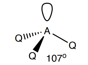 <p>3 Bonding, 1 lone, (107 degrees)</p>