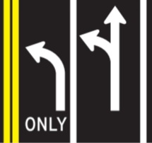 <p>lane marked with a curved arrow and the word &quot;ONLY”</p>