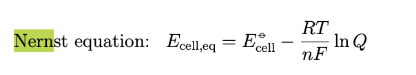 <p>the nernst equation </p>