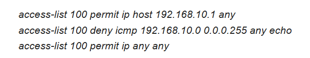<p><strong>Consider the following access list. Which two actions are taken if the access list is placed inbound on a router Gigabit Ethernet port that has the IP address 192.168.10.254 assigned? (Choose two.)</strong></p>