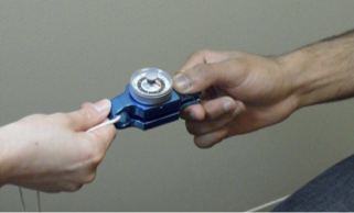 -Static
-Device held between thumb and one of other digits; subject pinches as forcefully as he/she can against an immovable bar
-Use a key pinch grip 
-Need a minimum of 3 trials and average them