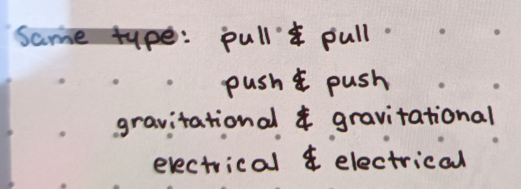 <p>Forces pairs are of the same type</p>