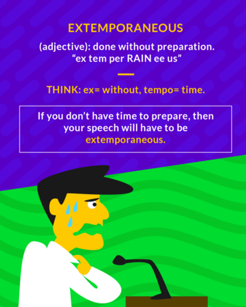 <p>improvised; done without preparation</p>