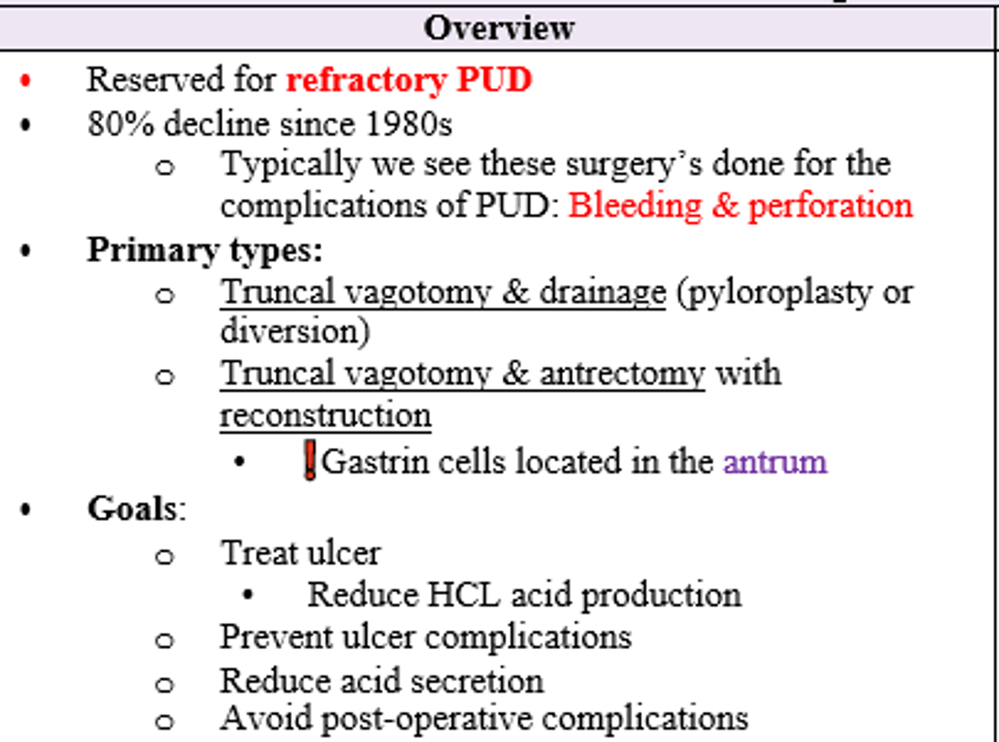 <p>Surgery (Truncal Vagotomy &amp; Drainage vs. Truncal Vagotomy &amp; Antrectomy with Reconstruction)</p>