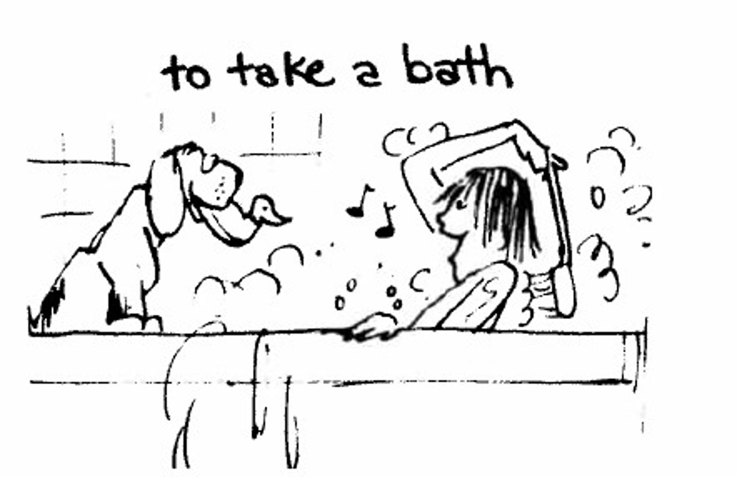 <p>she bathed herself</p>