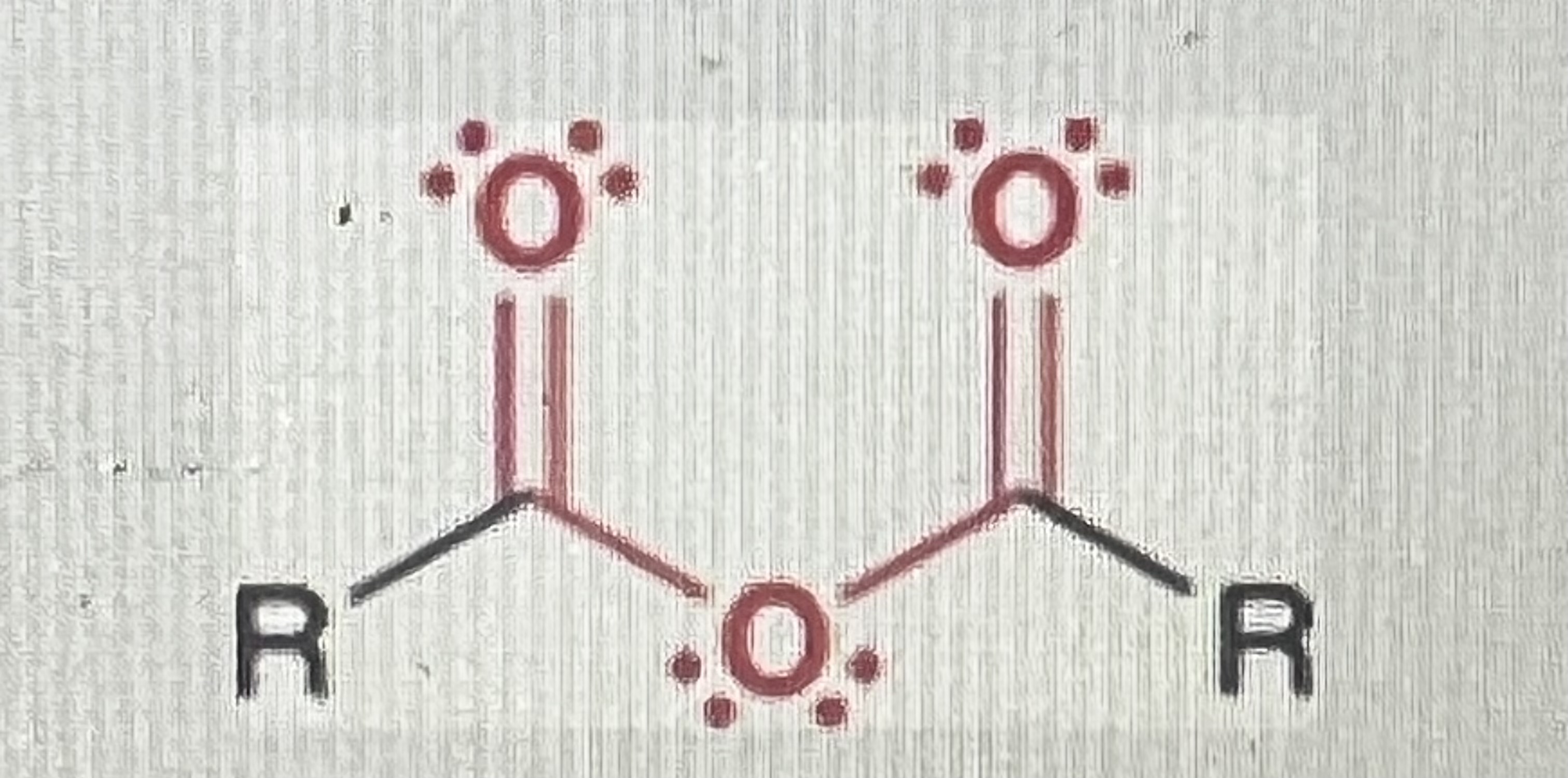 <p>Two Acyl groups with an oxygen attaching them (acid anhydride)</p><p>-similar to carboxylic acid but hydrogen is replaced with a carbonyl carbon</p>