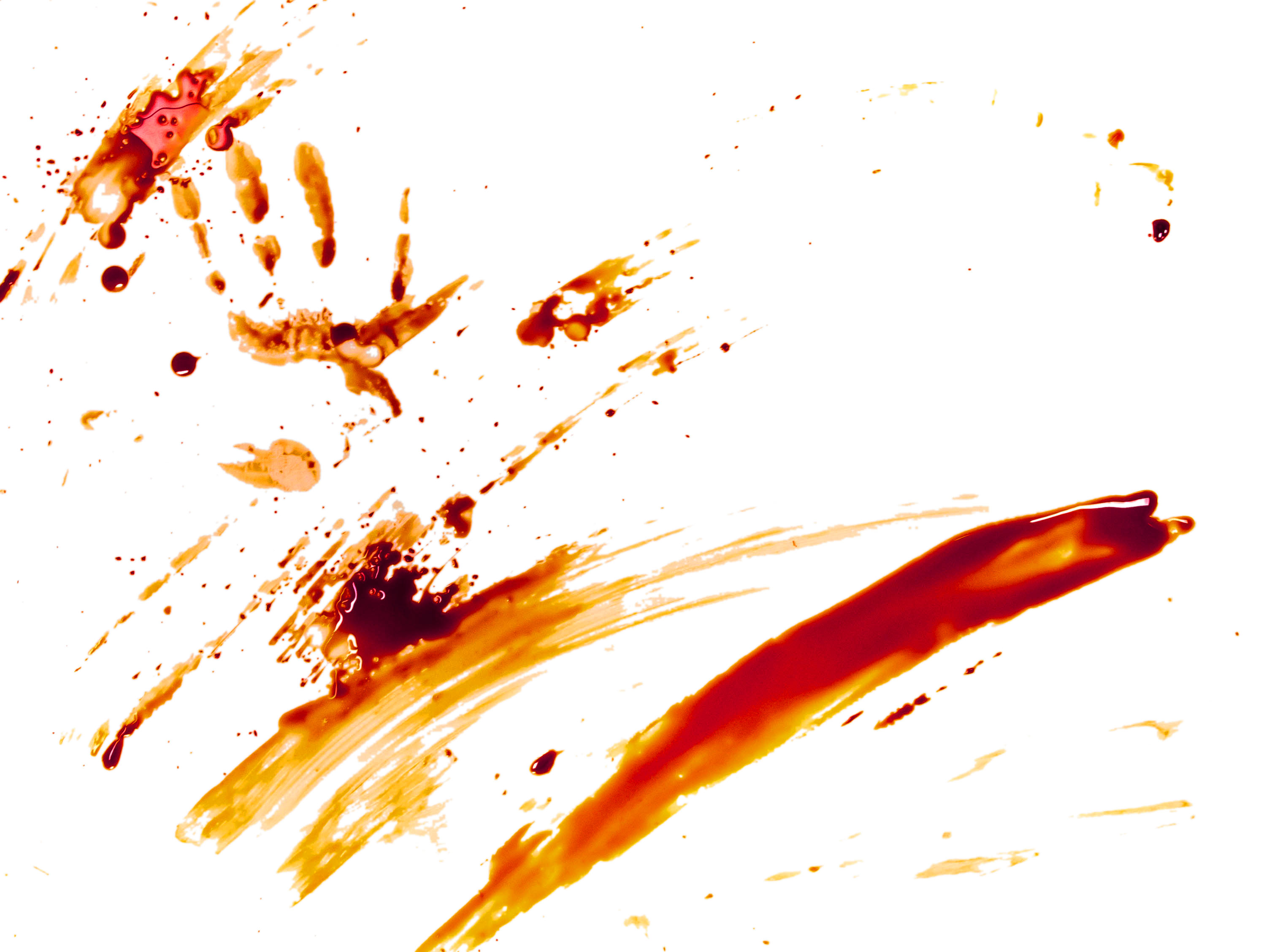 <p>Transfers occur when a blood source comes into contact with a surface. If a victim crawled on the floor or the body was dragged, then there would be smears or trails on the floor. Smudges, smears, or bloody fingerprints or handprints on furniture or doors could indicate a struggle in the room.</p>