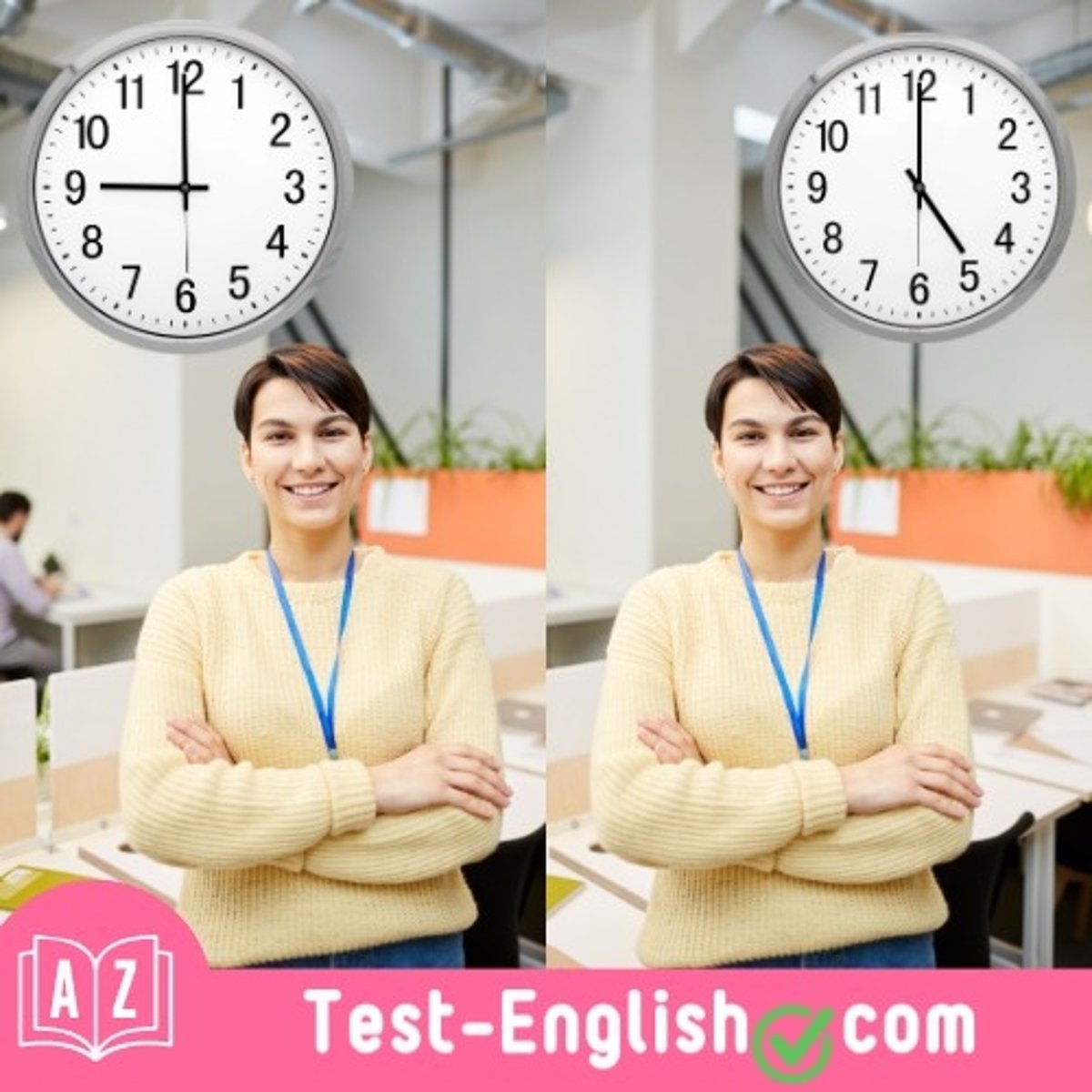 <p>I usually _____ at 7 a.m. and then clock out at around 3:30 p.m. (2 words)</p>