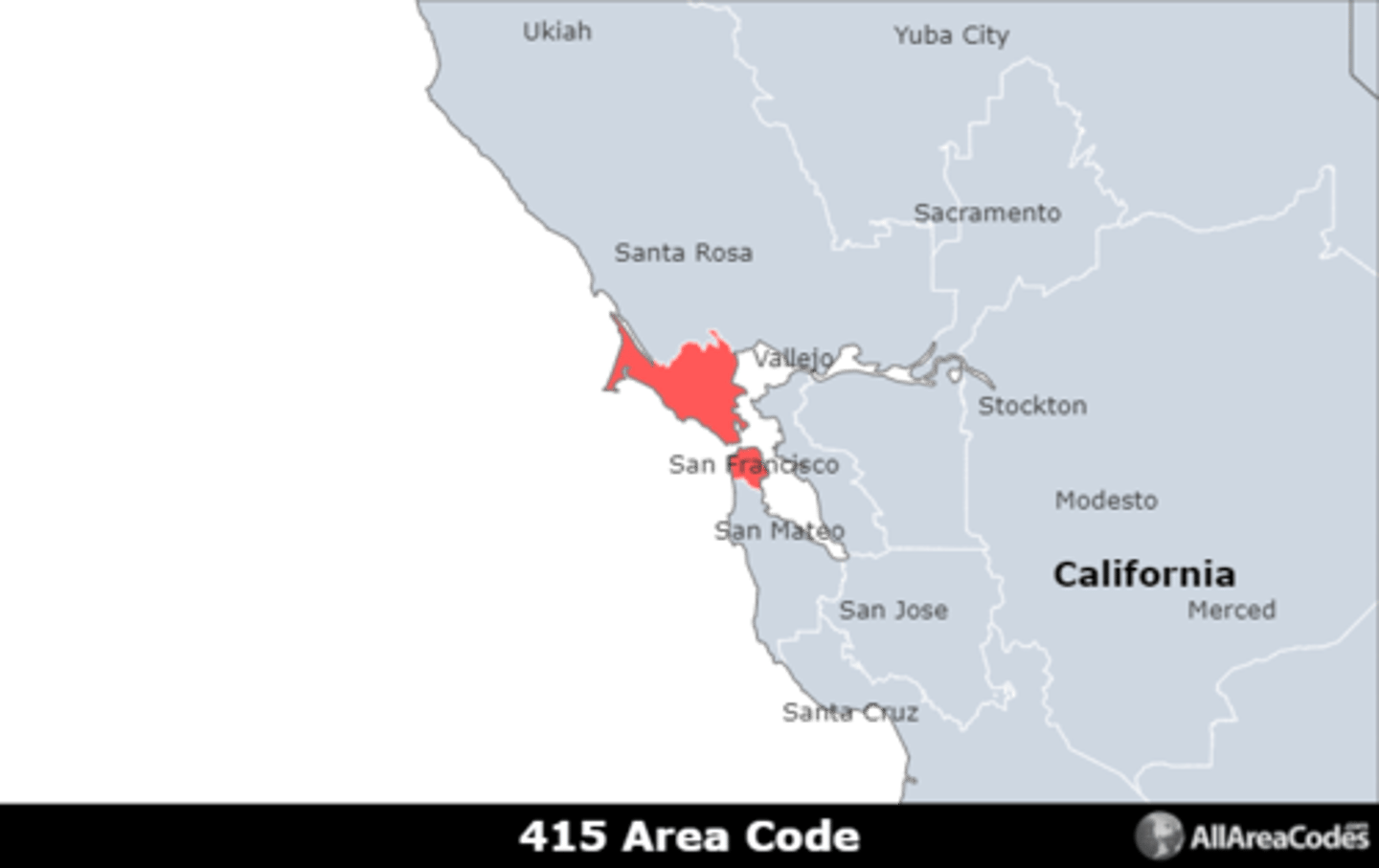 <p>Area code 415 serves most of San Francisco, CA and the surrounding areas. It has a single overlay (628) that serves the same area.</p>