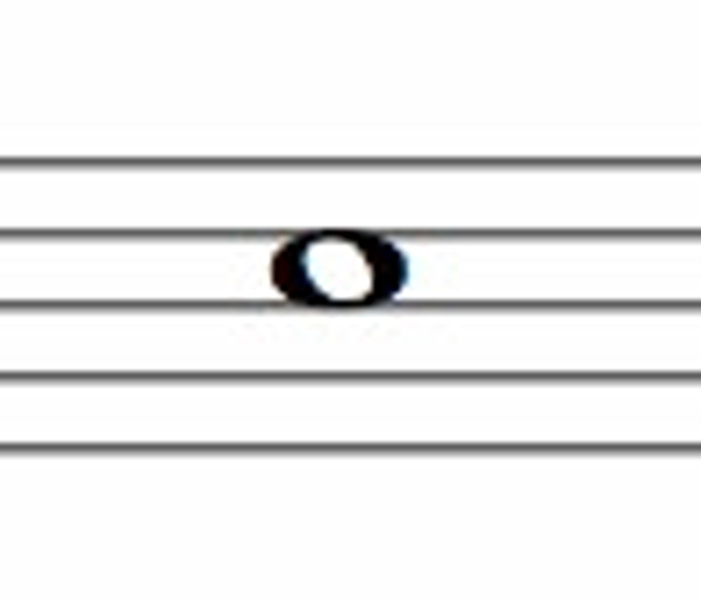 <p>A note located between two lines of a staff</p>