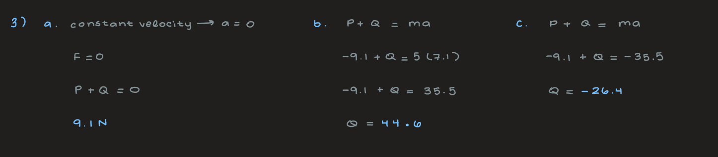 <p>a) 9.1 N</p><p>b) 44.6 N</p><p>c) -26.4 N</p>