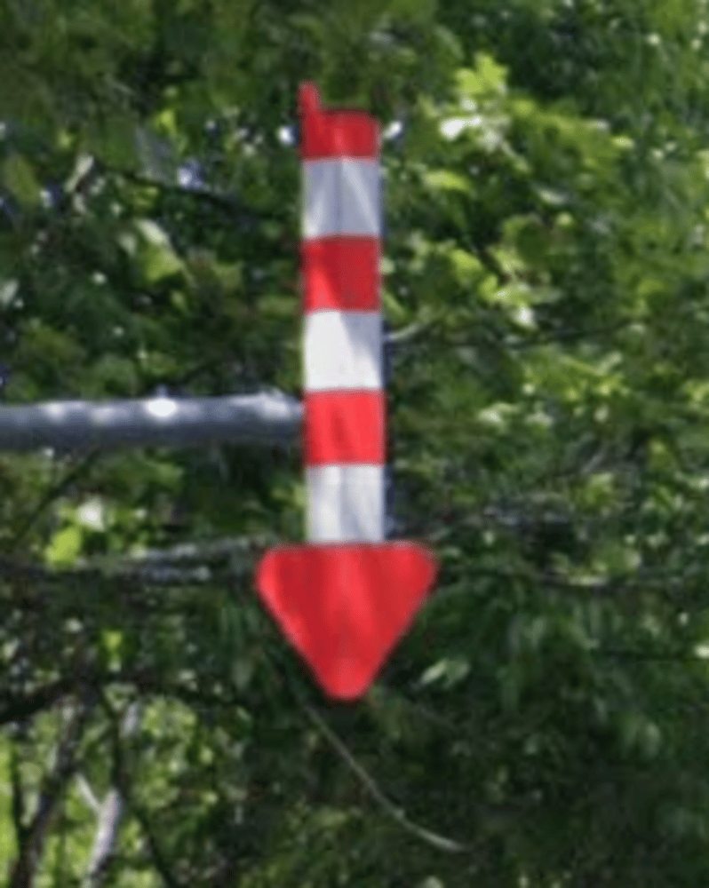 <p>Unique arrows, indicating where shoulder line is when under snow</p>