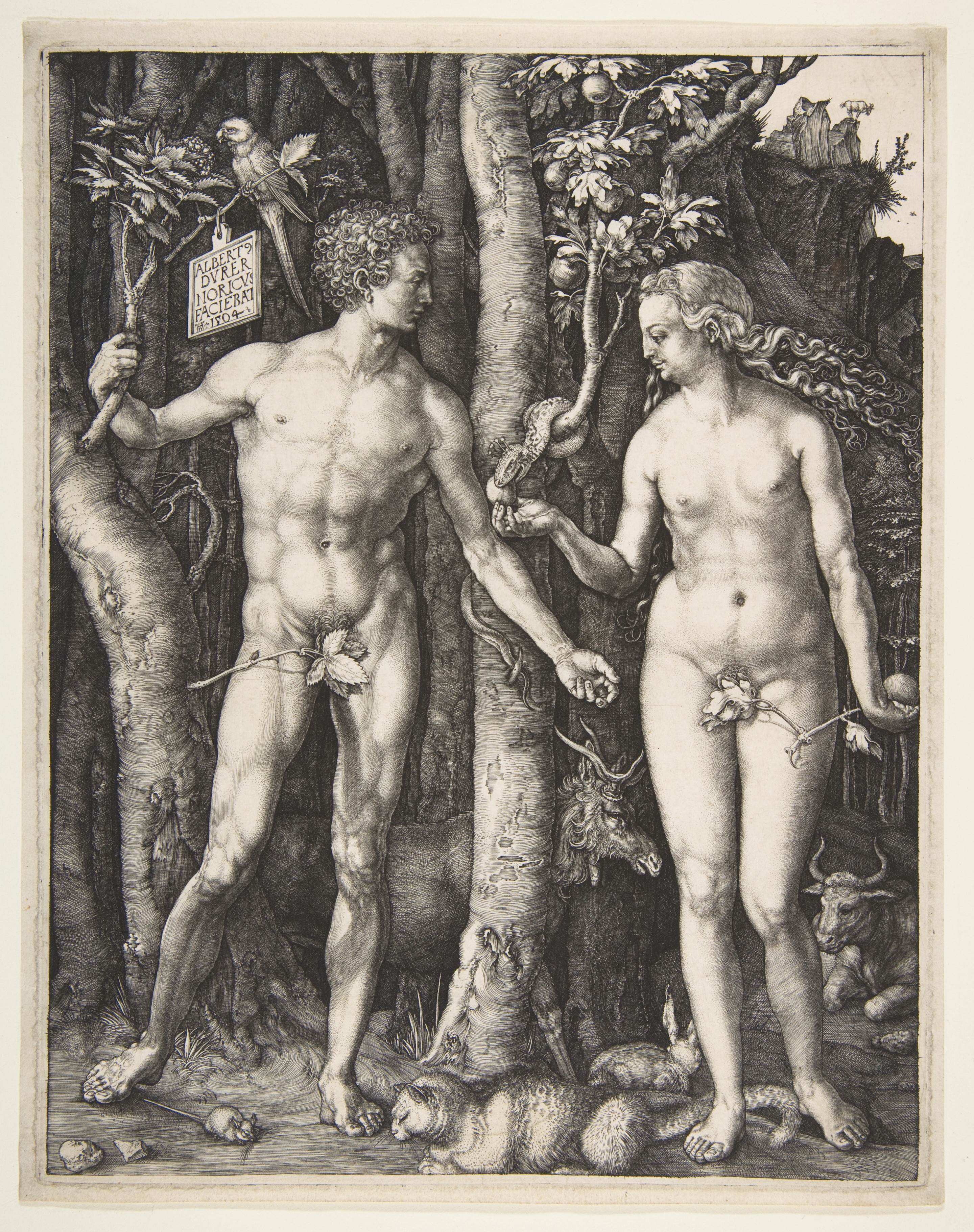 <p><strong>Adam and Eve</strong></p><p>Albrecht <span>Dürer</span></p><p><span>Northern Renaissance (Germany)</span></p><p><span>1504</span></p><p><span>Engraving</span></p>