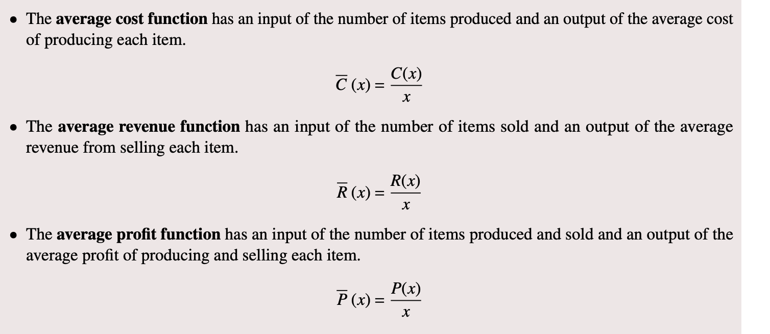 <p>avg cost function + avg revenue function + avg profit function</p>