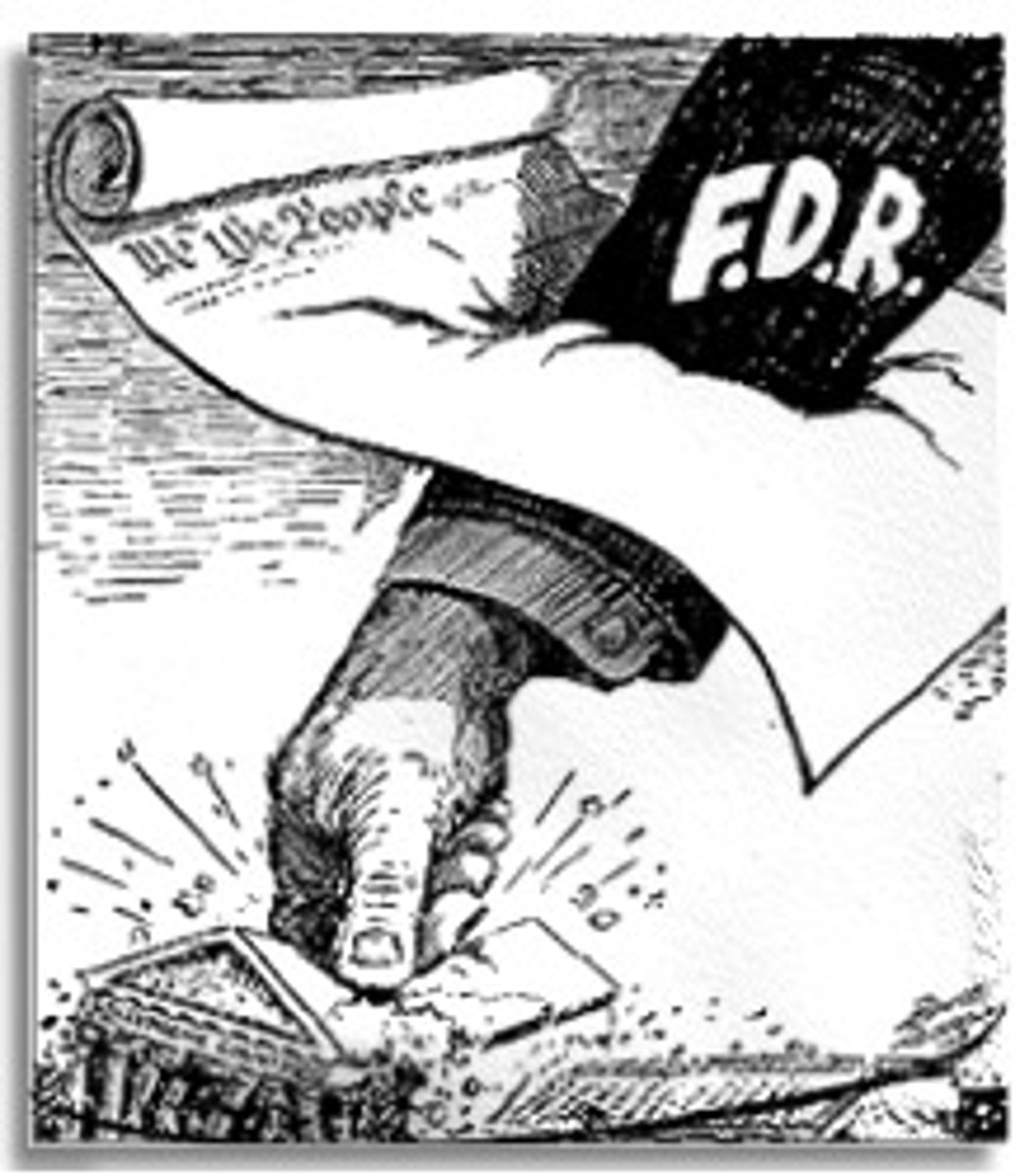 <p>Franklin Roosevelt's politically motivated and ill-fated scheme to add a new justice to the Supreme Court for every member over seventy who would not retire. His objective was to overcome the Court's objections to New Deal reforms.</p>