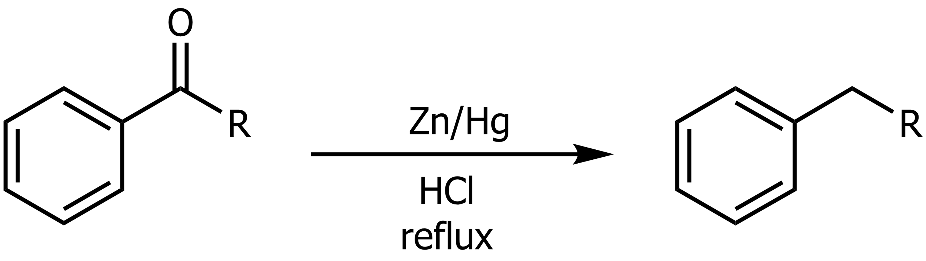 <p>From an acylbenzene it can be reduced using Zn/Hg with HCl (reflux). Similar to Wolff-Kishner. </p>