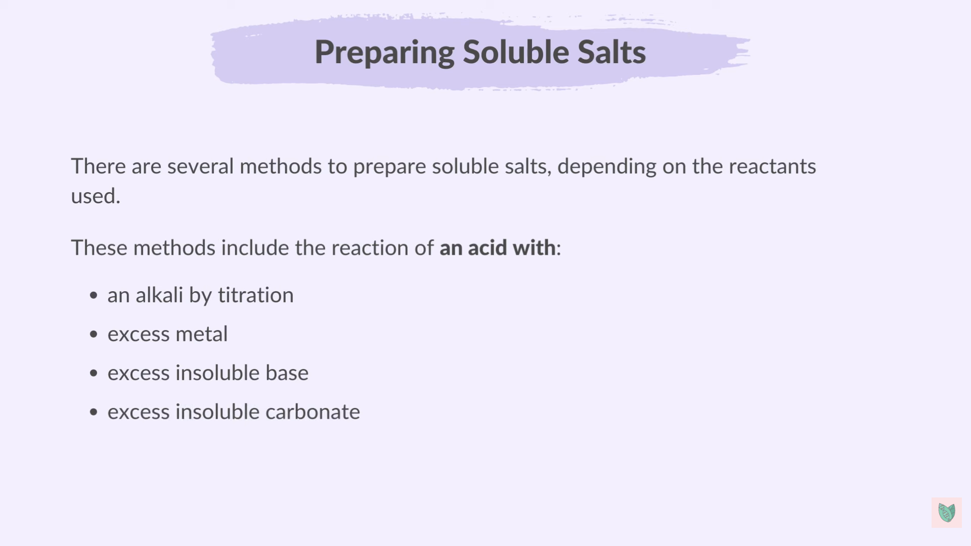 <p>Preparing Soluble Salts</p>