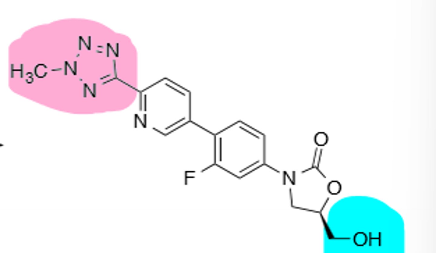 <p>Active metabolite of Tedizolid Phosphate, 2nd generation oxazolidinone, more potent than Linezolid vs MRSA, oral or IV administration, *MAO-Inhibitor --> Watch with adrenergic and serotonergic agents, and food rich is tyramine.</p>