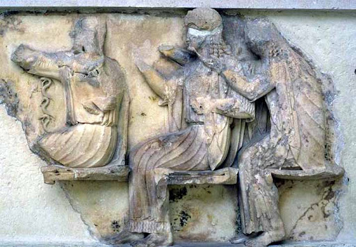 <p>Label the figures from this scene on the East frieze of the Siphnian Treasury.</p>
